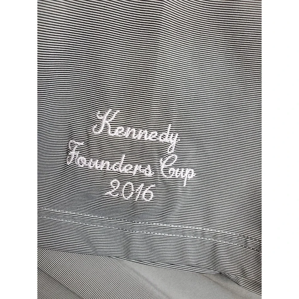 FootJoy Men's Medium Polo Shirt Gray Striped Hacienda Golf Club Kennedy Cup 2016